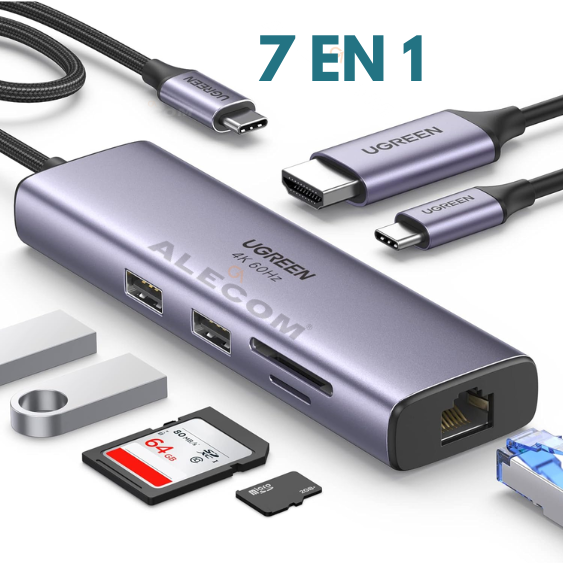 ESTACION P/LAPTOP USB-C 4K@60HZ HDMI GIGABIT USB3.0X2 100W DE POTENCIA UGREEN