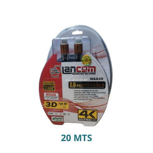 CABLE HDMI (24AWG)METAL DORADO + FERRITA 20M LANCOM