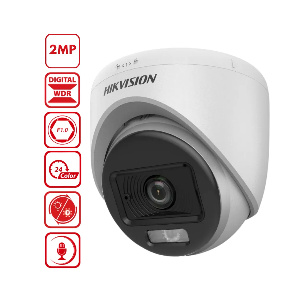 CAMARA ANALOGO 2MP TUBO  COLORVU SMART HYBRID LIGHT IR 20M 2.8MM C /AUDIO HIKVISION