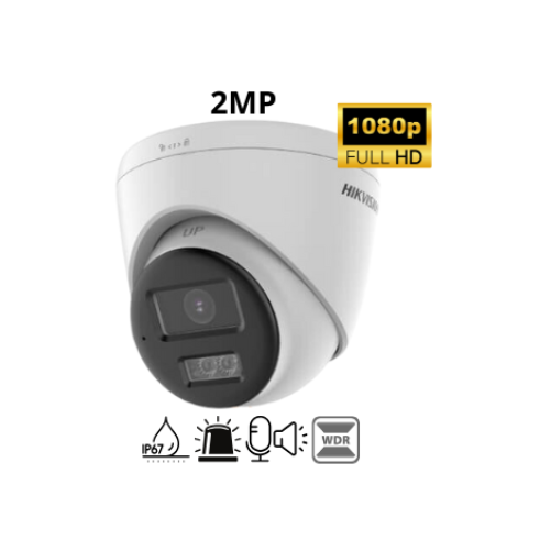 CAMARA TURRET 2MP SMART HYBRID LIGHT IR 40M 2.8MM C/AUDIO 2 VIAS Y ALARMA HIKVISION