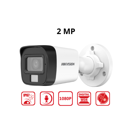 CAMARA TUBO 2MP SMART HYBRID LIGHT IR 25M 2.8MM C/AUDIO HIKVISION