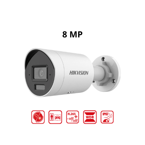 CAMARA TUBO IP 8MP 4K ACUSENSE SMART HYBRID LIGHT 2.8MM CON IR Y AUDIO HIKVISION
