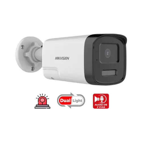 CAMARA TUBO 2MP SMART HYBRID LIGHT IR 40M 2.8MM C/AUDIO 2 VIAS Y SIRENA HIKVISION