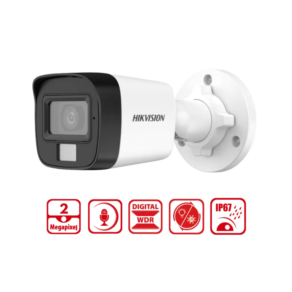 CAMARA ANALOGO 2MP TUBO SMART HYBRID LIGHT IR 25M L2.8MM C/AUDIO HIKVISION