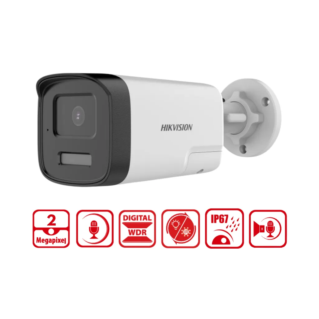 CAMARA ANALOGO 2MP TUBO SMART HYBRID LIGHT IR 40M L2.8MM C/AUDIO 2 VIAS HIKVISION