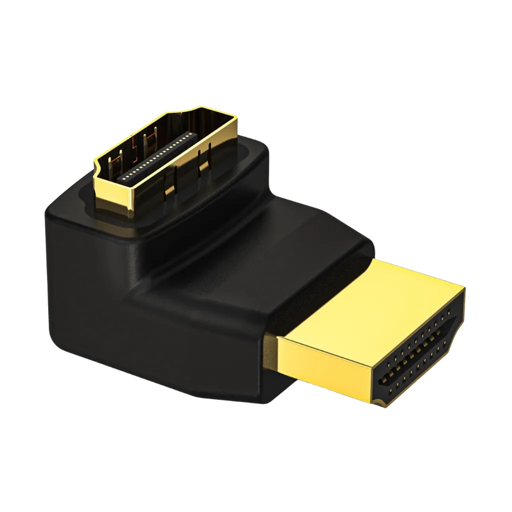 ANGLE TYPE GOLD HDMI-A PLUG TO HDMI-A JACK ADAPTOR(UP SIDE) BLACK