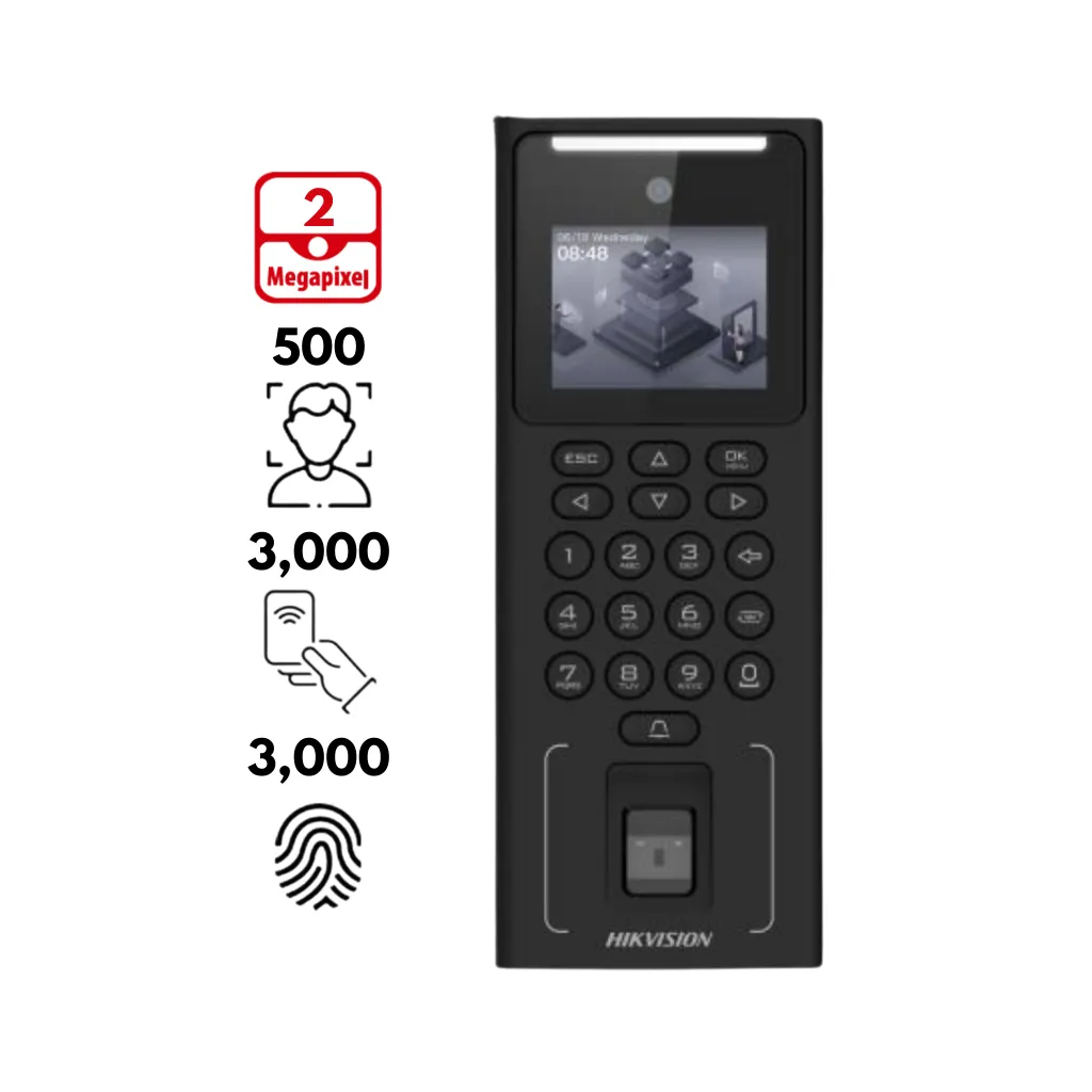 CONTROL ACCESO ASISTENCIA CON WIFI Y BATERIA 500 ROSTROS 3000 TARJETAS EM 3000 HUELLAS HIKVISION