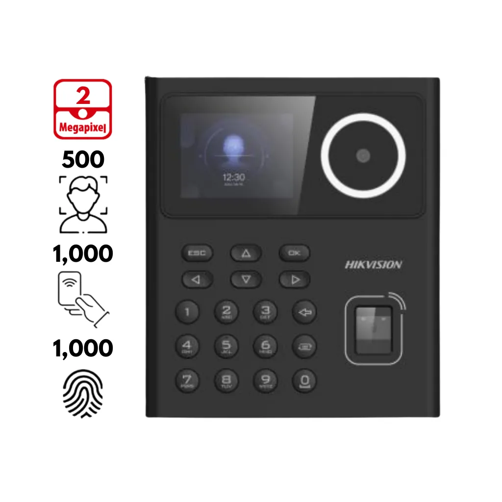 CONTROL ACCESO FACIAL 500 ROSTROS,1000 TARJETAS  Y HUELLAS HIKVISION