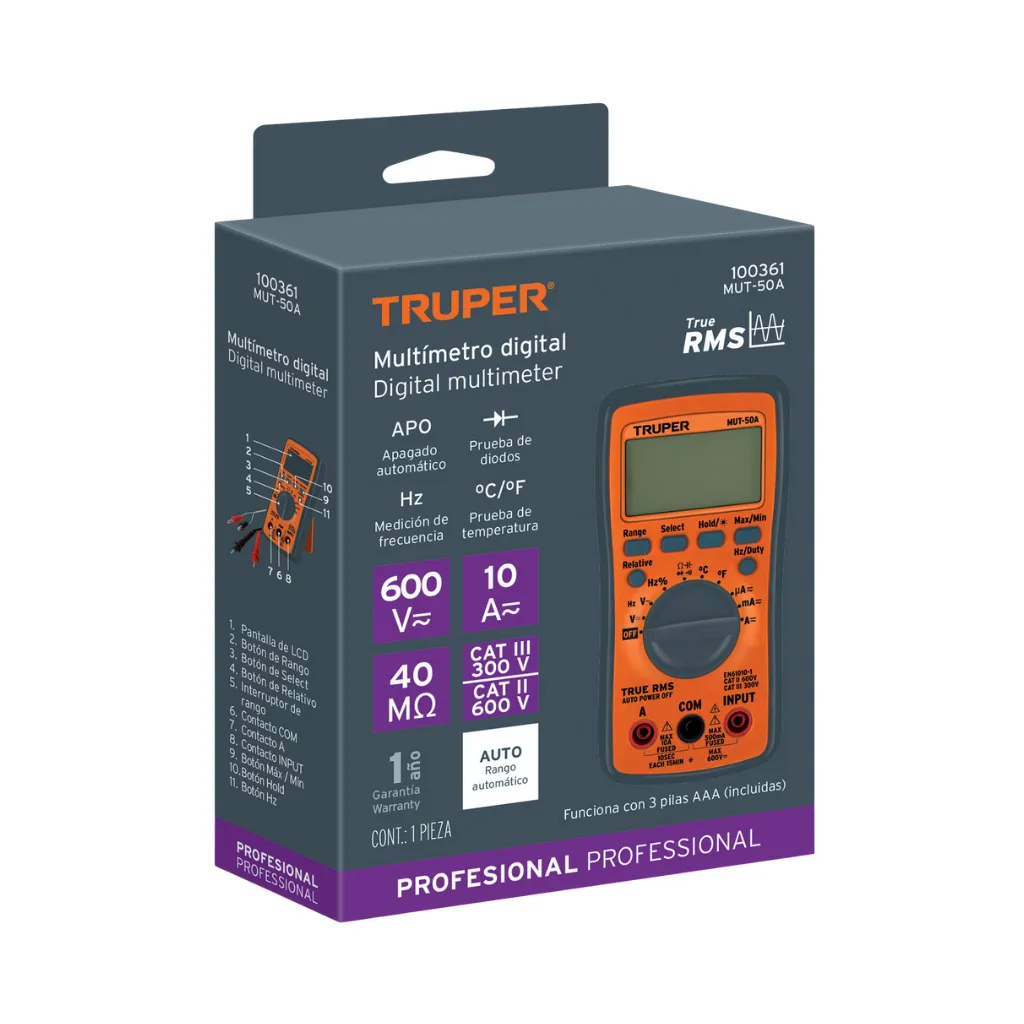 MULTIMETRO PROFESIONAL CON RMS VERDADERO Y AUTO RANGO TRUPER