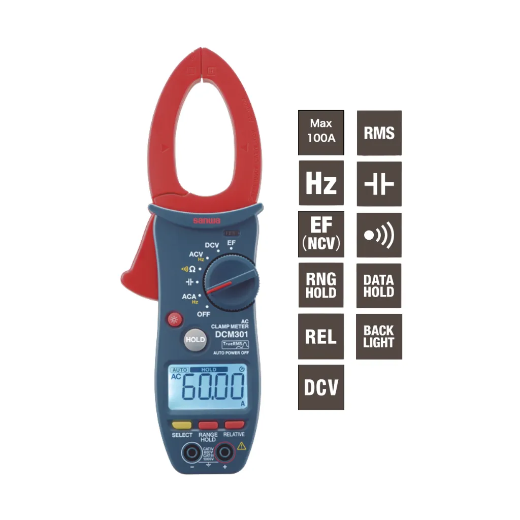 [DCM301] PINZA AMPERIMETRICA DIGITAL AC 600V RMS (CATIV) 1000V (CATIII) SANWA
