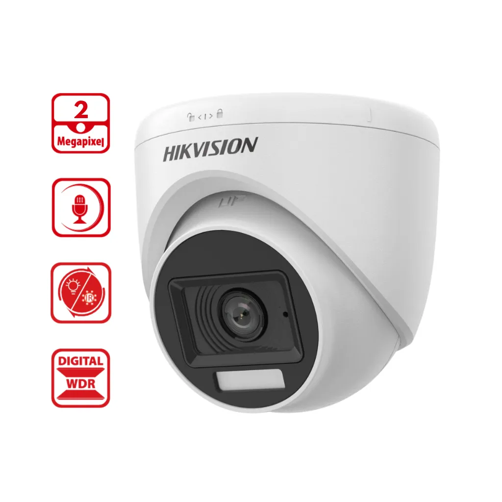CAMARA ANALOGO 2MP TURRET SMART HYBRID LIGHT IR 20M L2.8MM C/AUDIO HIKVISION