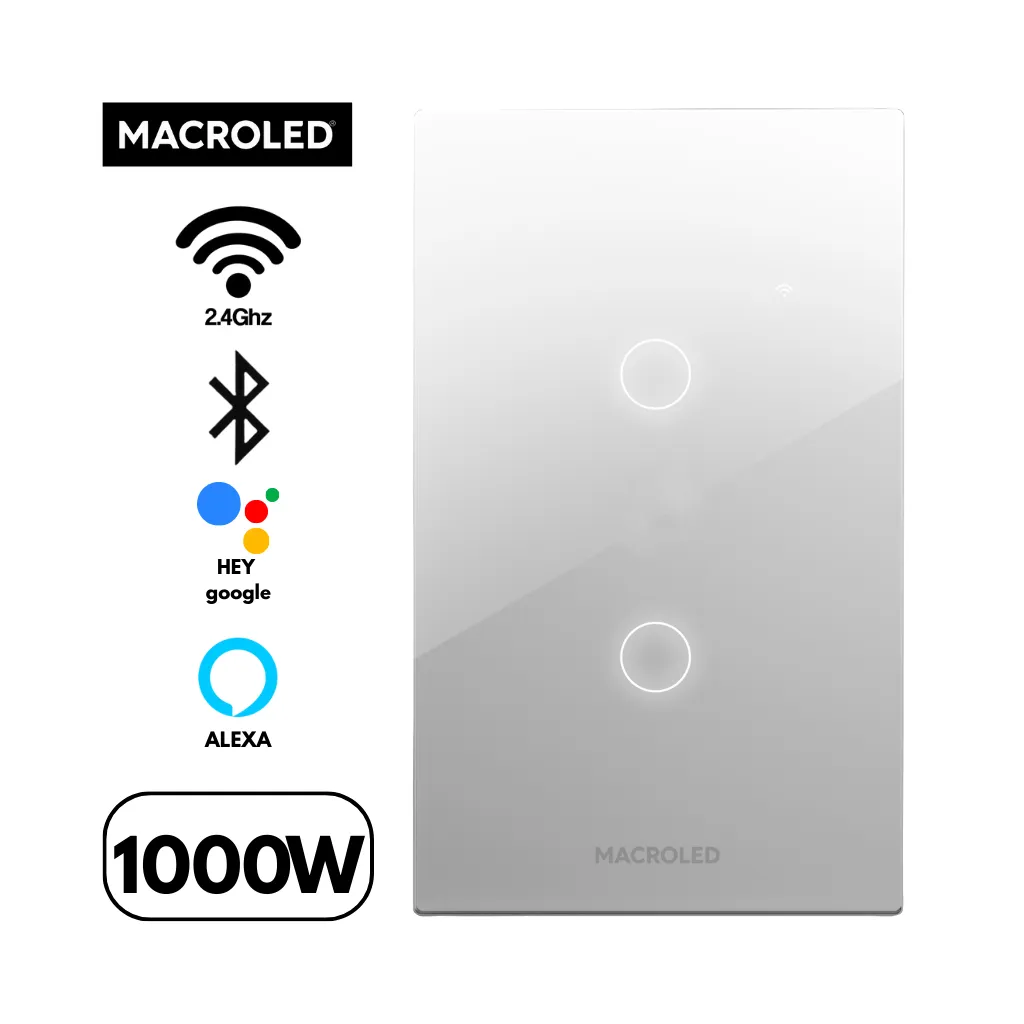 [ROMA-S-2CH-B] TECLA ROMA SMART BLANCA 2 CANALES AC100-240V MAX 7A CON CAPACITOR MACROLED