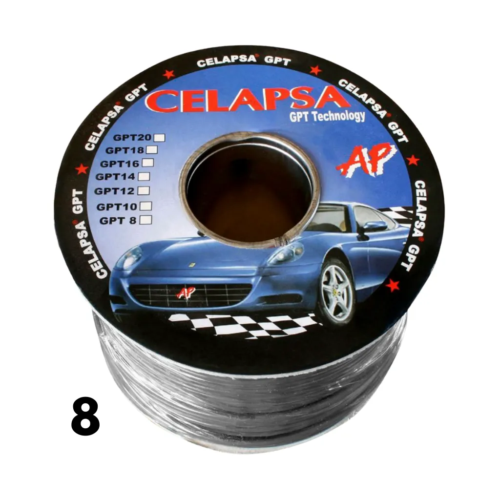 [GPT-8NG] CABLE AUTOMOTRIZ N° 8 GPT NEGRO ROLLOx100MTS CELAPSA