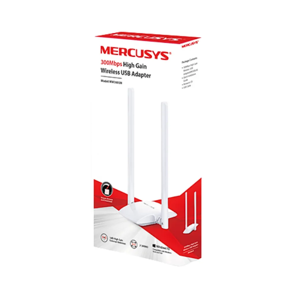 [MW300UH] ADAPTADOR USB C/2 ANTENAS ALTA GANANCIA 300MBPS P/WIFI MERCUSYS