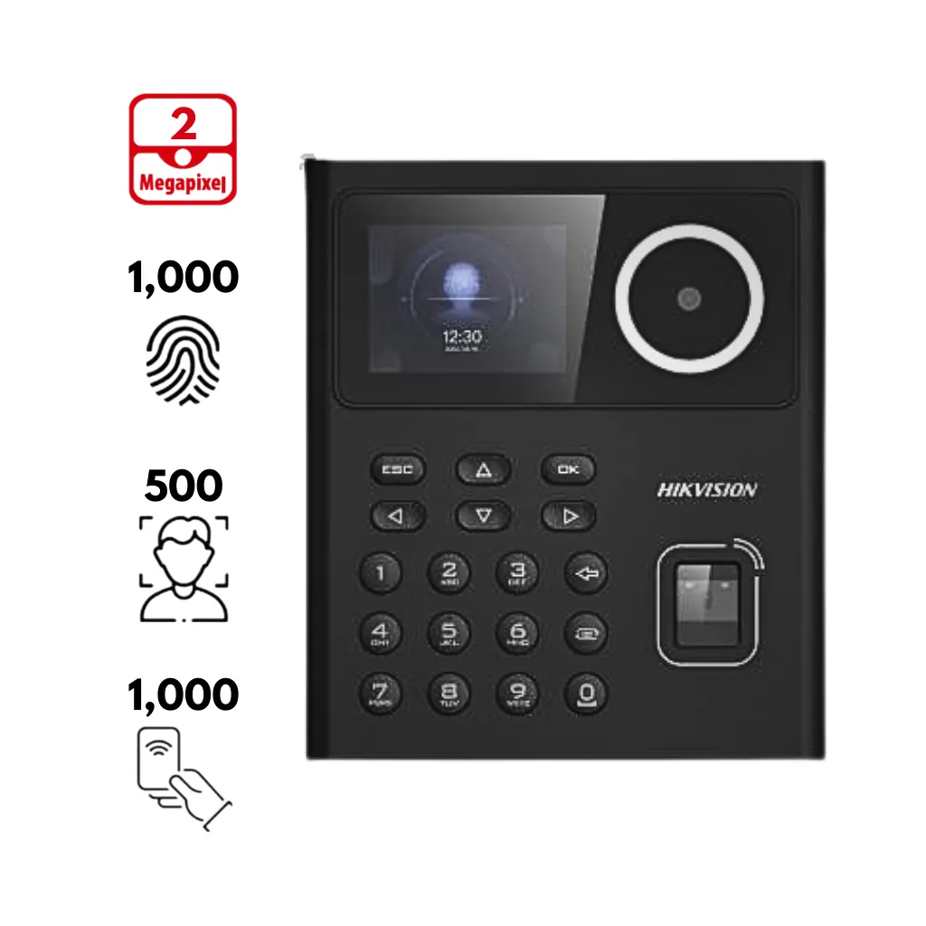 CONTROL DE ACCESO/ASISTENCIA WIFI C/BATERIA 500ROSTROS 1000TARJETAS EM 1000HUELLAS HIKVISION