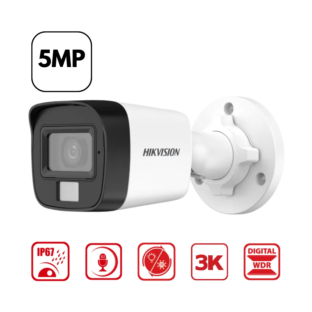 CAMARA ANALOGO 5MP TUBO 3K SMART HYBRID LIGHT IR 25M L2.8MM C/AUDIO HIKVISION