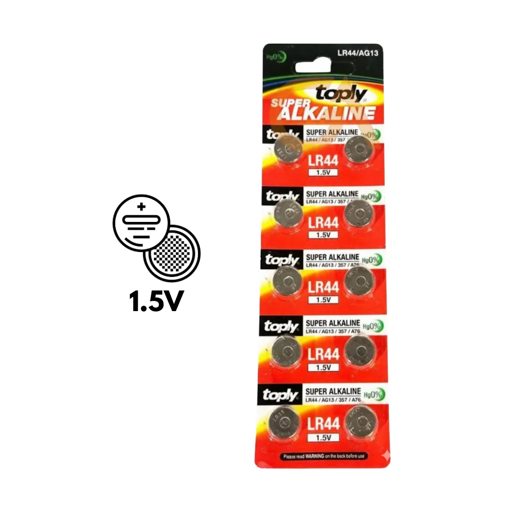 [LR44] PILA SUPER ALKALINE LR44/AG13 DE 1.5V BLISx10UND. TOPLY