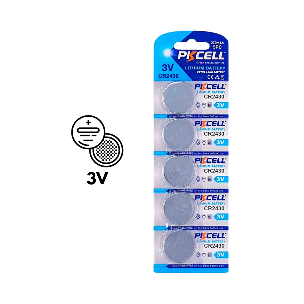 [CR2430] PILA TIPO BOTON 3V-270mA 24.5X3.0mm (CR2430-5B) BLISx5UND. PKCELL