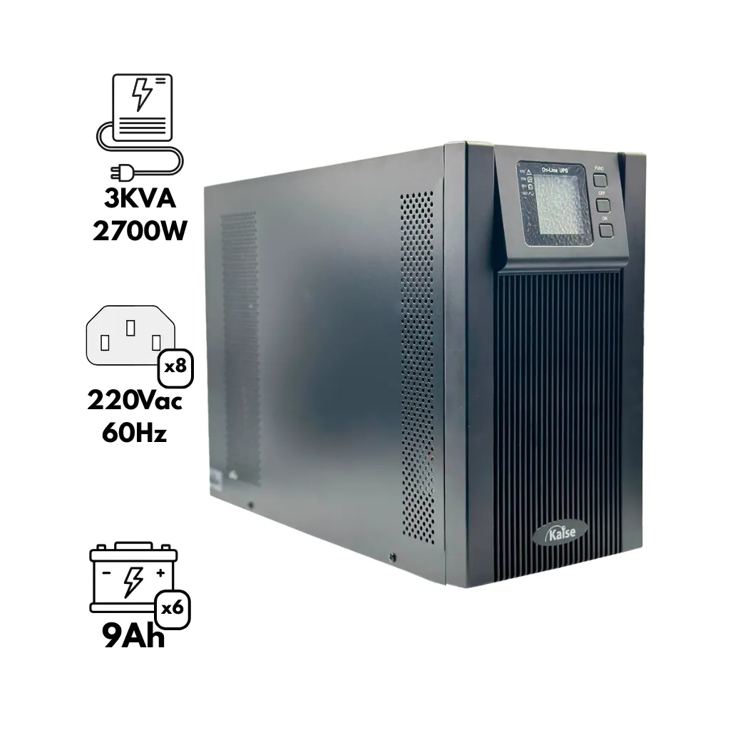 UPS 3KVA MONOFASICO 220V/60Hz PF=0.9 C/6 BATERIAS DE 9Ah TORRE KAISE