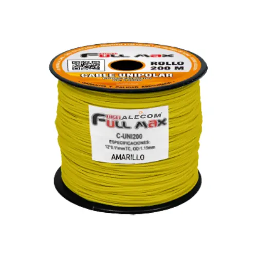 [C-UNI200-YE] CABLE UNIPOLAR OD:1.15MM AMARILLO ROLLOX200MTS FULL
