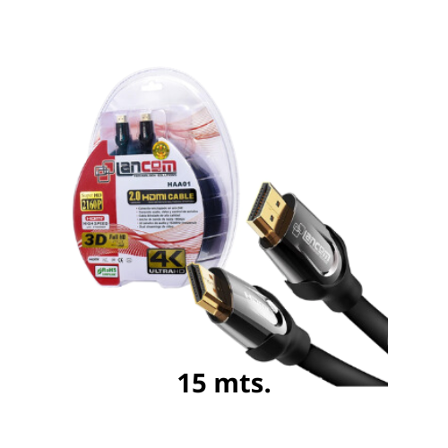 [HAA01-15M]  CABLE HDMI Ver. 2.0 METAL BLACK COLOR + FERRITA 15MTS LANCOM