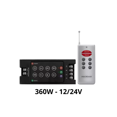 [CON-RGB-RF-360W] CONTROLADOR RGB RF 360W DC-12/24V BASE C/BOTONERA MACROLED