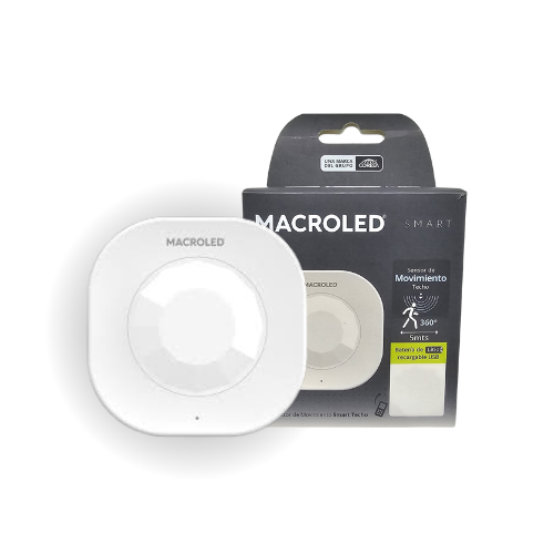 [SMSTB-360-5M-BL] SENSOR DE MOV SMART TECHO BLANCO 5M DE ALCANCE 360º BATERIA RECARGABLE x USB MACROLED