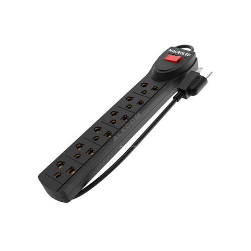 [SX6N-3M] SUPRESOR MULTIPLE 6 TOMAS NEGRO 3MTS DE CABLE 3X0.75MM 250V 10A 2200W MAX MACROLED